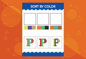 Alphabet P sorts by color for kids. Good for school and kindergarten projects vector