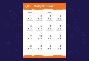 Basic math multiplication for kids. An educational worksheet for kids. Vector design