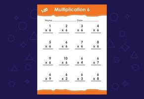 multiplicación matemática básica para niños. una hoja de trabajo educativa para niños. diseño vectorial vector