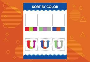 Alphabet U sorts by color for kids. Good for school and kindergarten projects vector