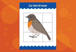 Cut and arrange with a bird worksheet for kids. Educational game for children vector