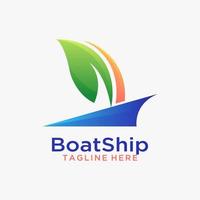 Abstract ship logo design with leaf element