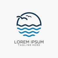 Ocean wave logo line design vector