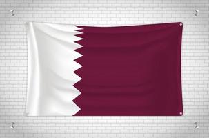 Qatar flag hanging on brick wall. 3D drawing. Flag attached to the wall. Neatly drawing in groups on separate layers for easy editing. vector