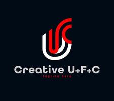 Creative U, F and C letter combination logo design. Linear animated corporate sports logo. Unique custom minimal design template vector illustration