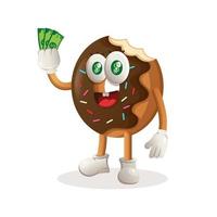 diseño de mascota de donut con dinero vector