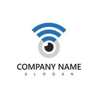 plantilla de logotipo de empresa inalámbrica concepto inalámbrico seguro mediante ojo e icono inalámbrico vector