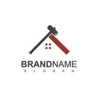 Real Estate, Developer Logo With Hammer And Roof Symbol vector