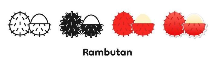 conjunto de iconos vectoriales de rambután. vector