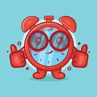 cute alarm clock character mascot with thumb up hand gesture isolated cartoon in flat style design vector