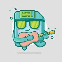 cool floppy disk character mascot playing guitar isolated cartoon in flat style design vector