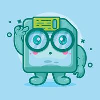 genius floppy disk character mascot with think expression isolated cartoon in flat style design vector