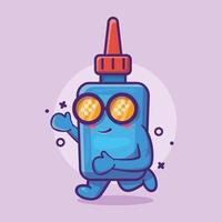 divertida mascota de personaje de botella de pegamento ejecutando dibujos animados aislados en diseño de estilo plano vector