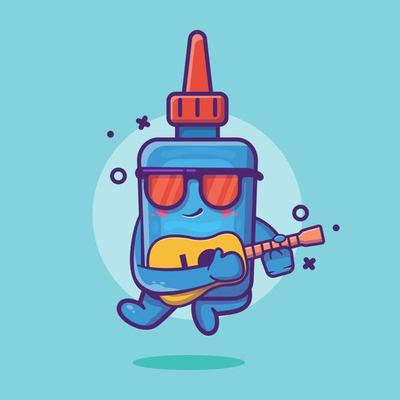 cool glue bottle character mascot playing guitar isolated cartoon in flat style design