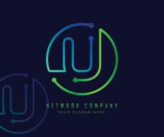 Letter U in circle with network, technology and connection dot concept vector