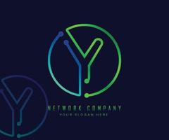 Letter Y in circle with network, technology and connection dot concept vector