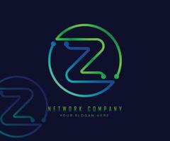 Letter Z in circle with network, technology and connection dot concept vector