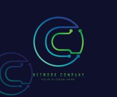 Letter C in circle with network, technology and connection dot concept vector