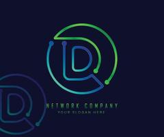 Letter D in circle with network, technology and connection dot concept vector