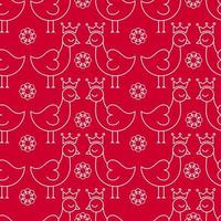 Chicken seamless pattern line art. red background. vector