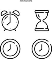 icono de línea de tiempo y reloj, conjunto de iconos lineales de vector de tiempo y reloj. gestión del tiempo. temporizador, colección aislada de tiempo para el icono de sitios web sobre fondo blanco