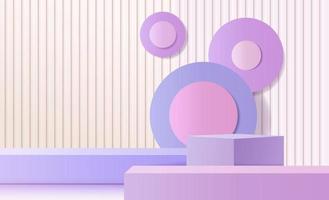 3D cylinder pedestal podium with circle scene background. Abstract minimal scene for mockup products, stage for showcase, promotion display. Vector geometric forms.