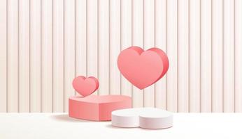 Pastel abstract 3d room with realistic stand or podium heart shape