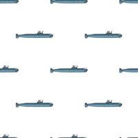 Seamless pattern with detailed submarine. Side view. Warship in flat style. Military ship. Battleship model. Vector illustration for design, web, wrapping paper, fabric, wallpaper.