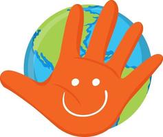 Open hand with smile on earth planet vector