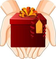 A red gift box on hands vector