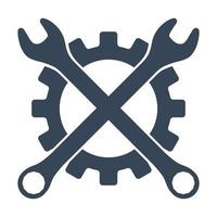 Repair icon. Gear and crossed wrenchs. Creative graphic design logo element. Vector illustration isolated on white background.