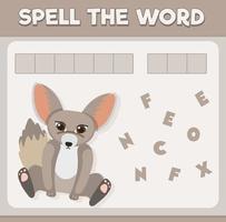 deletrear juego de palabras con word fennec fox vector