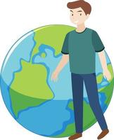 Man stading next to earth cartoon vector