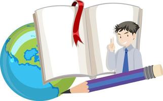 Teacher man and opened book vector