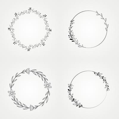 botanical wreath circle frame vector set design