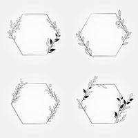 hexagonal frame floral set frame design vector