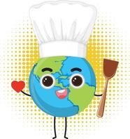 Chef earth planet cartoon character vector