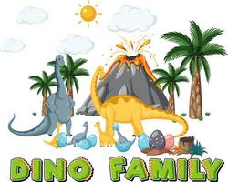 Dinosaur family with forest objects vector