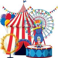 Clown making balloon in front of circus tent vector