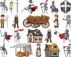 Medieval cartoon characters and objects vector