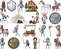 Medieval cartoon characters and objects vector