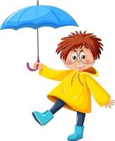 niño feliz sosteniendo paraguas vector