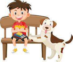 A boy sitting on bench with a dog vector