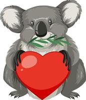 Koala holding heart in cartoon style vector