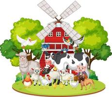 tema agrícola con muchos animales vector