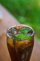 ice tea close up photography with bokeh background premium photo