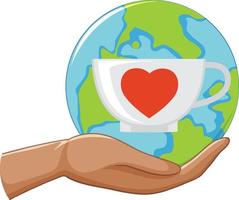 Heart cup with earth planet vector