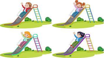 Set of different kids sliding down a slide vector