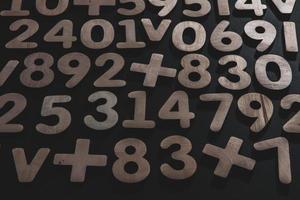 Colorful wooden colorful numbers background. Numbers texture abstraction. Global economy crisis concept photo