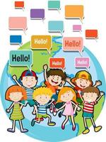 Hello speech bubbles with cartoon character vector